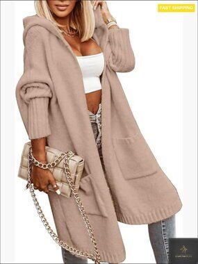 Oversized Hooded Cardigan Chunky Knit Long Sweater Coat Open Front Y2K